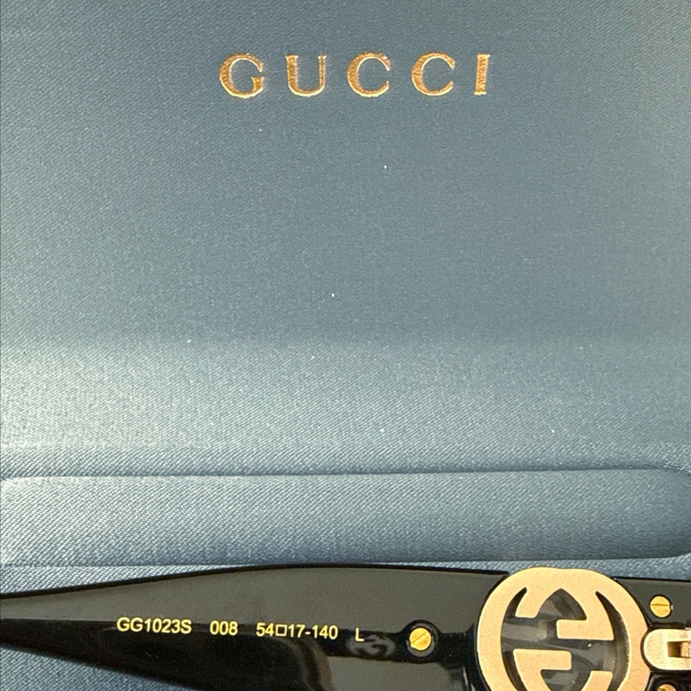 Gucci Black Sunglasses with Gold Double G Accent - Picture 3 of 6